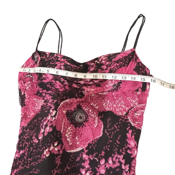 Lexus Women's Pink Black Silk Double Straps Floral Beaded Long Dress Size UK 10 - Picture 10 of 12